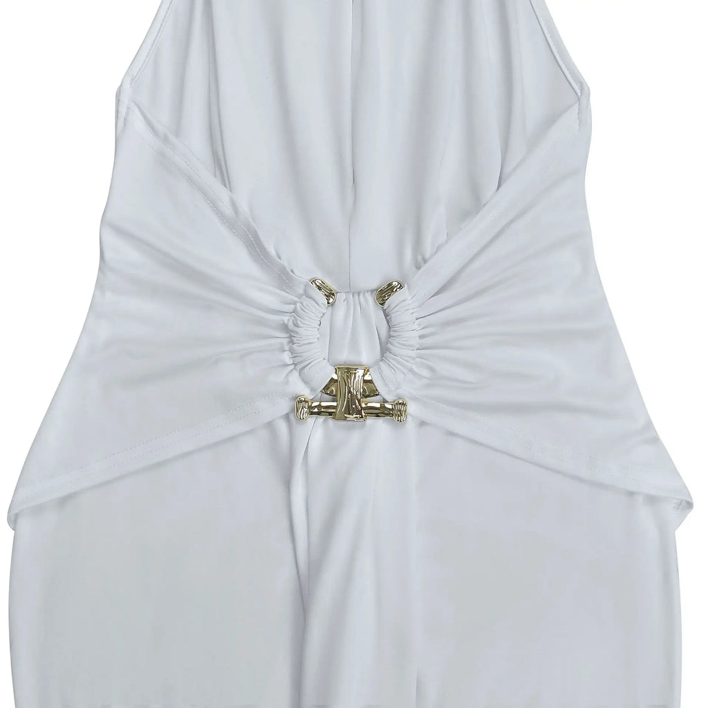 EINY Sexy Women White Halter Maxi Dress Elegant Backless Ruched Bodycon Long Gown Party Club Night Birthday Mermaid Dresses Y2K