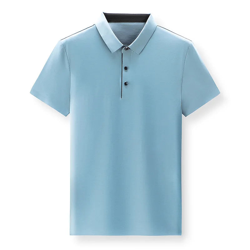 Bamboo Fiber Viscose And Cotton Blend Polo Shirt Men Short Sleeve Collar New Seamless T-shirt Summer Thin Lightweight Poloshirt