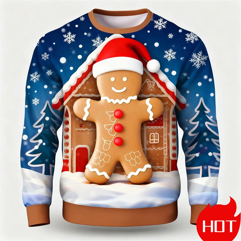 Funny Gingerbread 3D Printed Man  Sweatshirts Women Cute Christmas Festival Graphic Pullovers For Men Clothes Unisex Top
