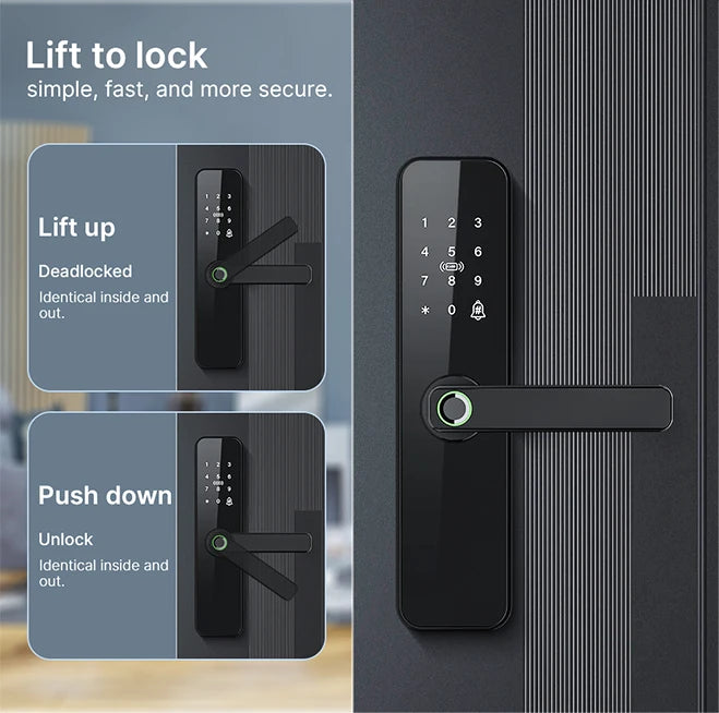 Tuya Smart Door Lock Wifi Electronic with Biometric Fingerprint/IC Card/Password/Key Unlock/Remote Control/USB Emergency Charge