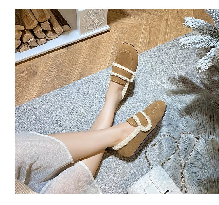 2026 Faux Suede Flats Women Lambswool Loafers Winter Warm Cotton Shoes Ladies Platform Fleeces Mocasines Female Sheep Fur Boots
