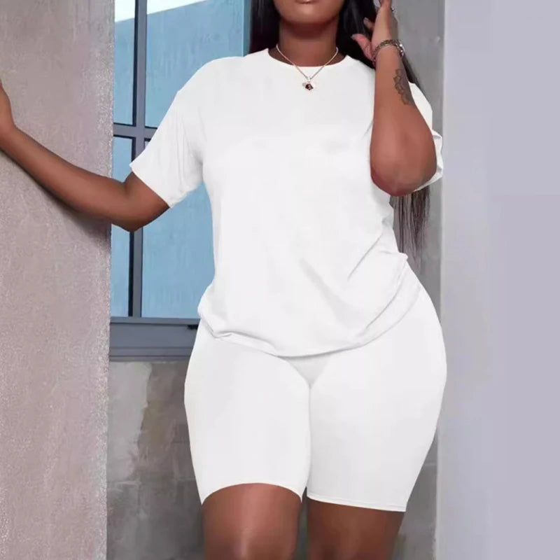 Tight Fitting Womens Short Suit Summer Solid Color T-shirt Short Two Piece Set Casual Jogging Clothing Sports Woman Outfits 2025