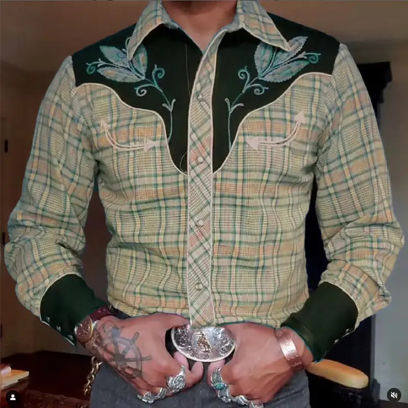 Retro Men's Plaid Graphic Prints Shirt Western Shirt Cowboy Shirt Long Sleeve shirt Casual Men's Tops 3D Print Collared Shirt