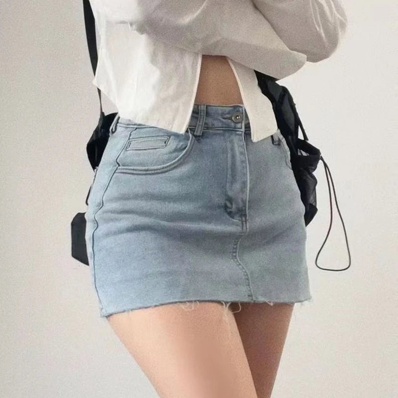 Vintage Denim Mini Skirts Women Summer Korean Fashion y2k Clothes High Waist A-line Blue Slim Cute Sexy Short Jeans Skirt Female