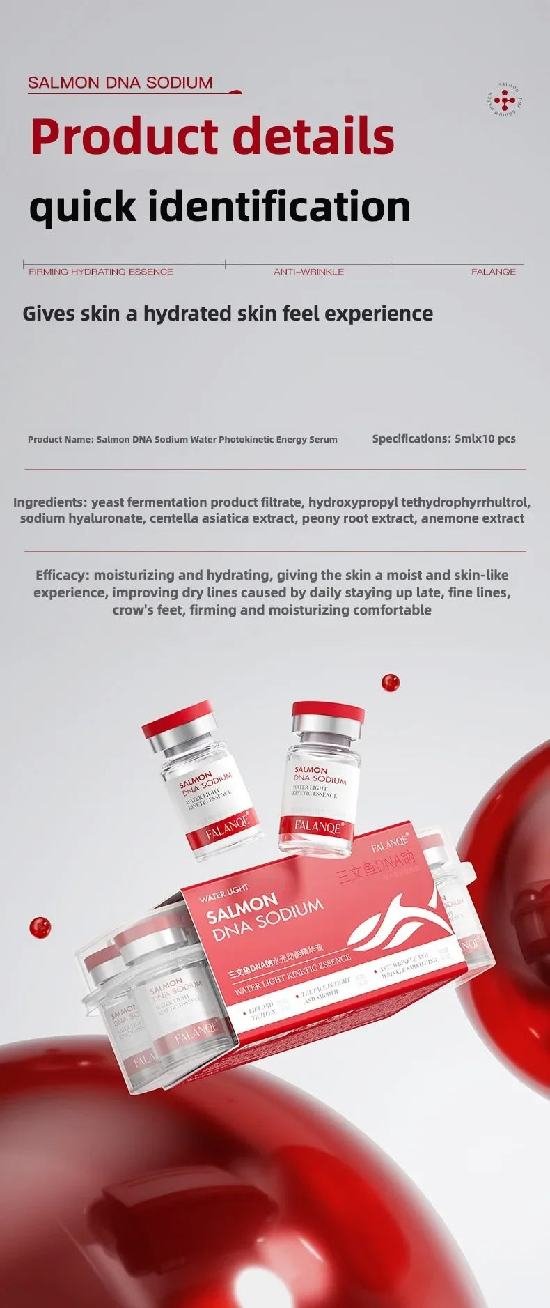 Effective Korea 5ml Salmon DNA  Ampoule Skin Booster Serum Kit Skin Whitening Moisturizing For 0.3mm Meso Serum Good Quality