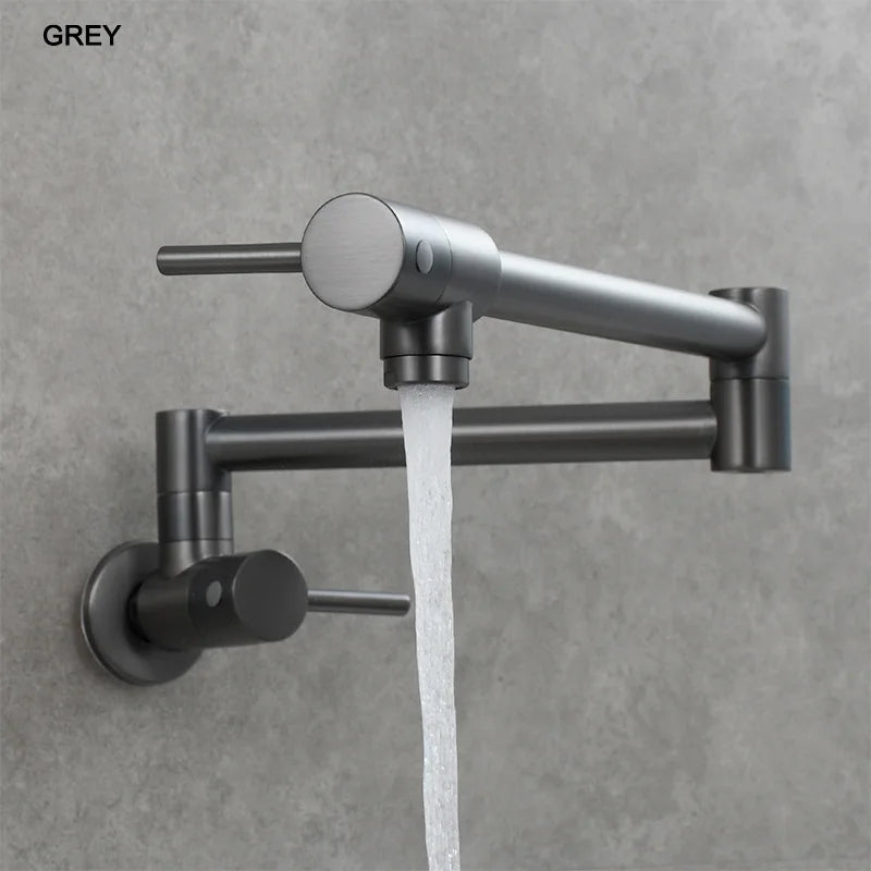 Brass Pot Filler Tap Wall Mount Foldable Kitchen Faucet Single Cold Single Hole Sink Tap Rotate Folding Spout Chrome Gold Black