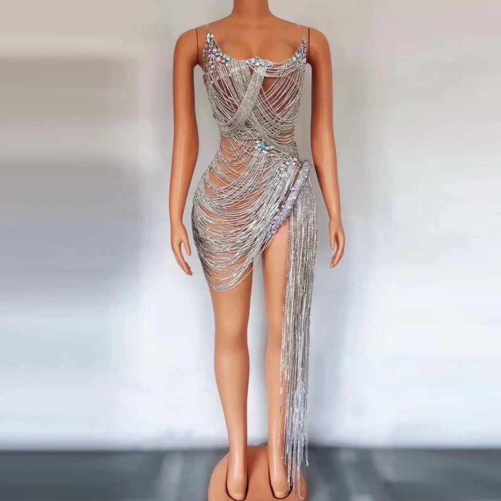 sexy rhinestone Wedding Party Dress Women's fashion Stage Costumes dress