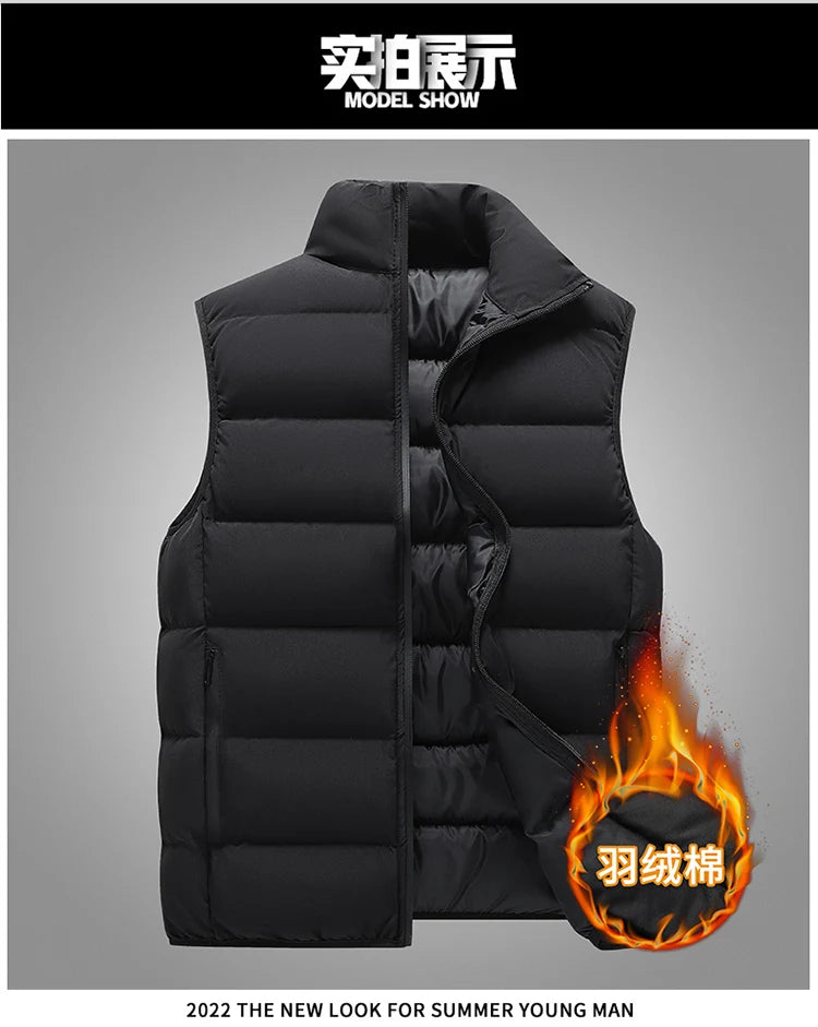 Male Stand Up Collar Vest Men Fashionable and Casual Waistcoats Thick New Vest for Autumn and Winter Men Cool and Warm Clothes