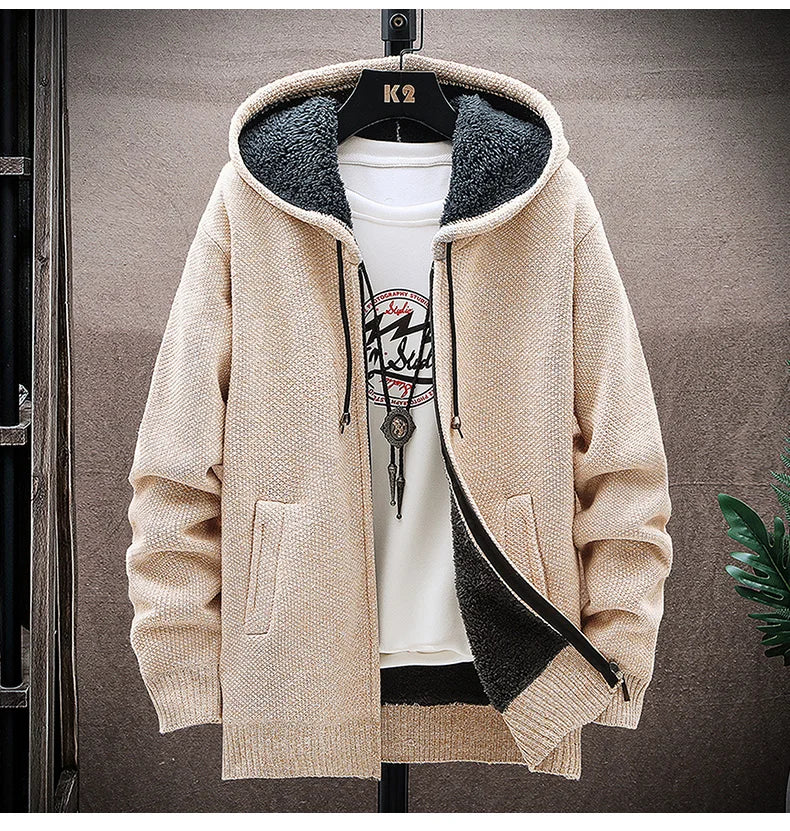 Autumn and Winter men's wool jacket new jacket plush thickened classic vintage cardigan Hoodie casual loose tops