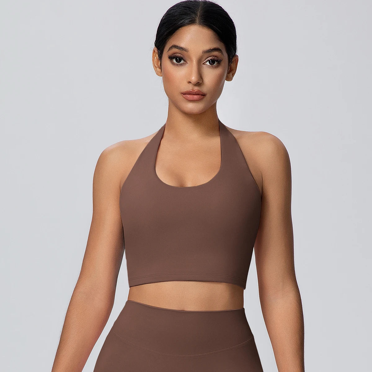 Woman Solid Color Sexy Neck Strap Bra Yoga Underwear With Chest Pad Backless Gather Shockproof Gym Workout Top Sports Yoga Bra