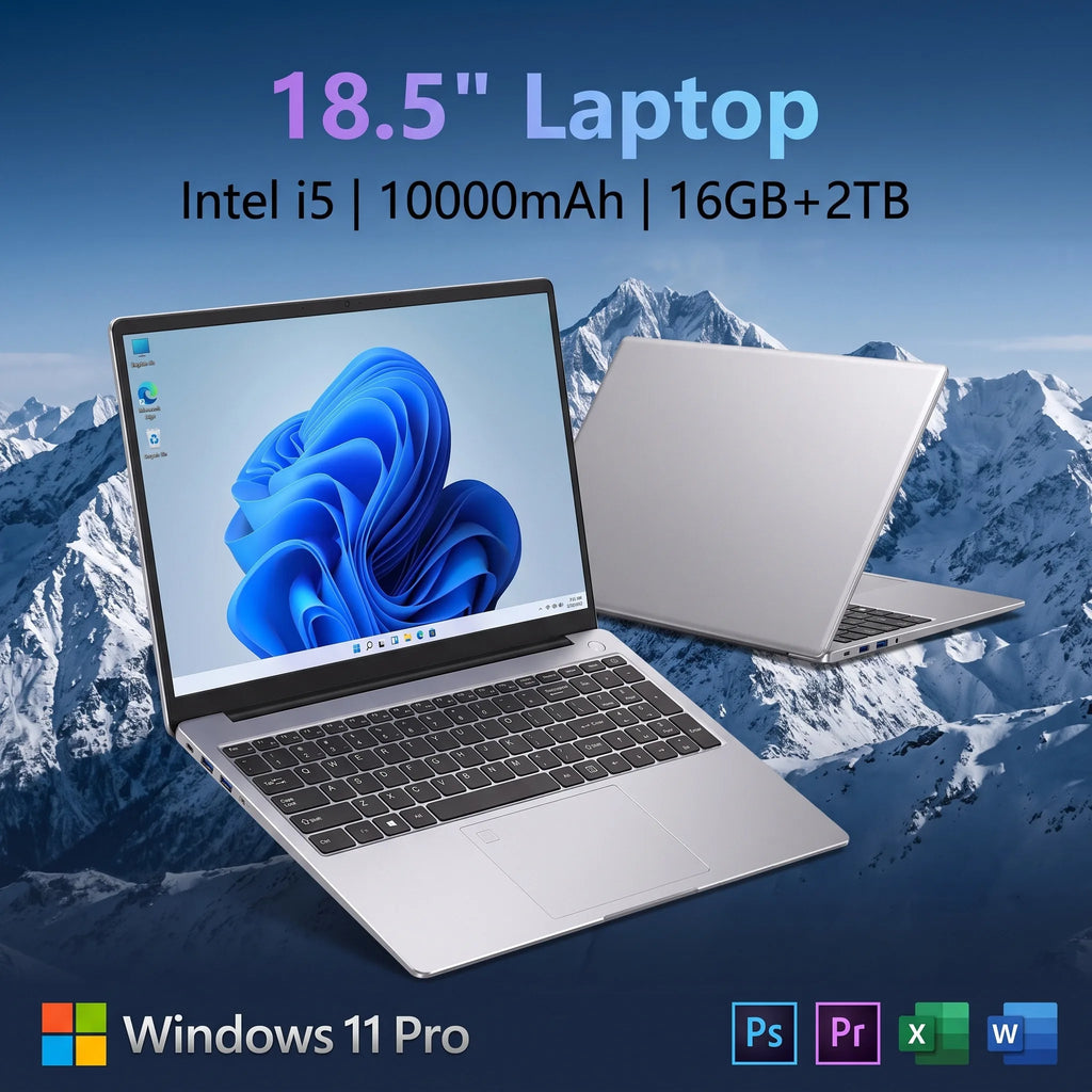 18.5' Laptop Intel Core I5 16GB 2TB 10000mAh Backlit Keyboard Fingerprint Unlock Windows 11 Gamer Office Notebook 1920x1080 PC
