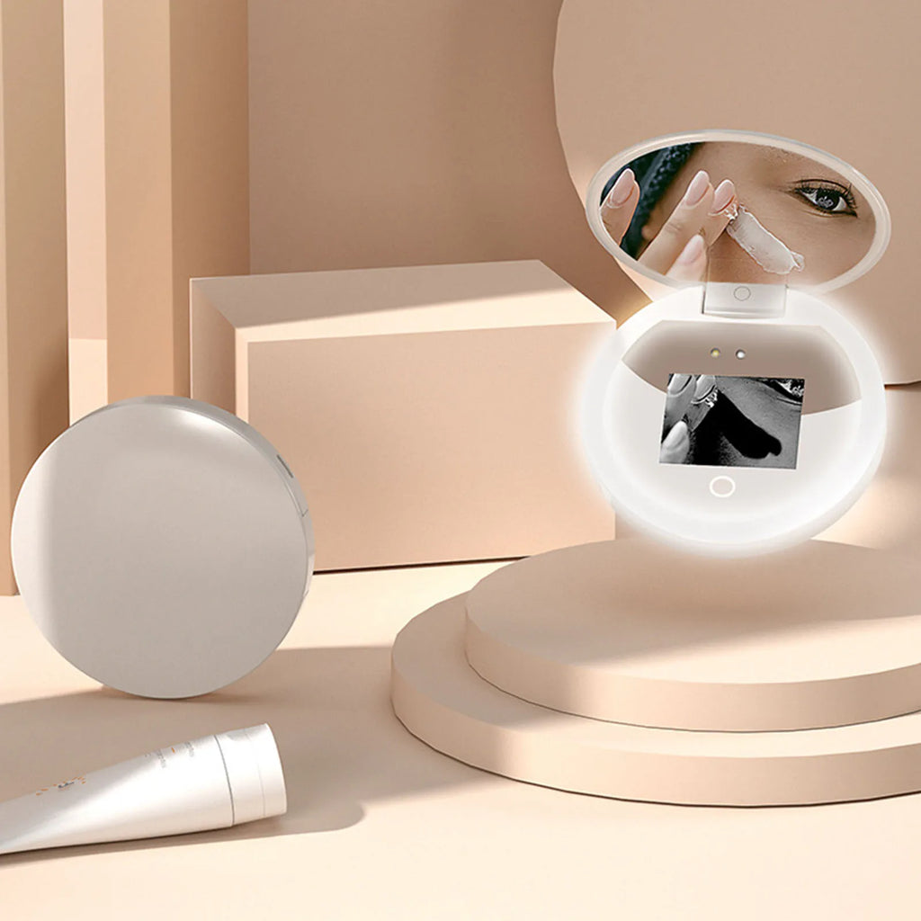 UV Mirror Sunscreen Testing Camera with Light 2X Magnification Travel Makeup 3.5in Pocket Size L