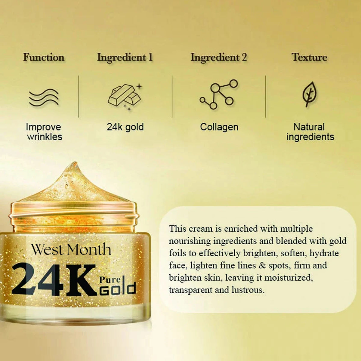 24K Collagen Cream, Fading Fine Lines Brightening Firming Anti-Wrinkle Cream