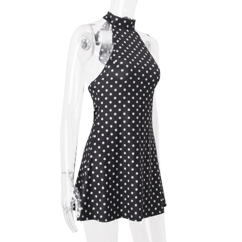 Retro Backless Polka Dot Halter Dress Women Sleeveless Off Shoulder Lace Up Slim Mini Dresses Lady Holiday Party Vestidos 2026