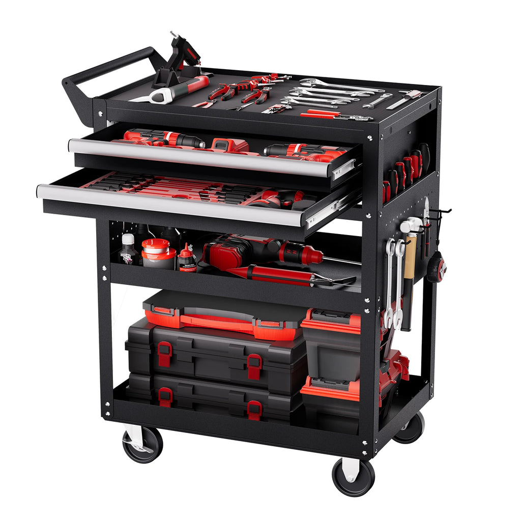 SucceBuy 5-Tier Tool Chest 2-Drawer Rolling Tool Work Cart with Locking & Pegboard Tools Storage Organizer for Garage Warehouse
