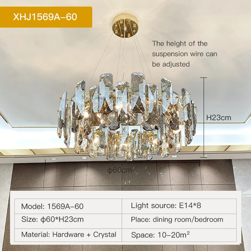 Postmodern Light Luxury LED Crystal Chandelier Atmosphere Dining Room High-end Home Bedroom Kitchen Living Room Pendant Lights
