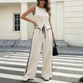 Summer 2026 Women's Color Block Sleeveless Single Button Vest And Drawstring Pants Set Fashionable Casual Outfit Polyester