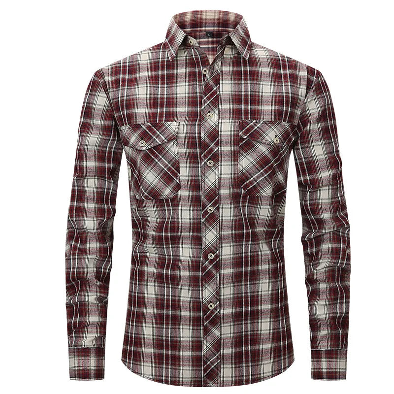 Men's long sleeve shirt ground wool plaid comfortable casual spring summer autumn high quality slim-fit free ironing fast
