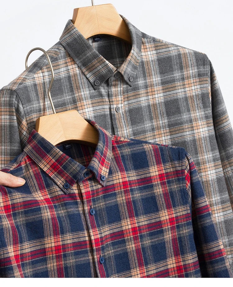 100% Cotton Flannel Shirt Long Sleeve, Plaid Winter Casual Shirt, Anti-Wrinkle Soft Brushed Fabric, Multi-Color Sizes M-4XL