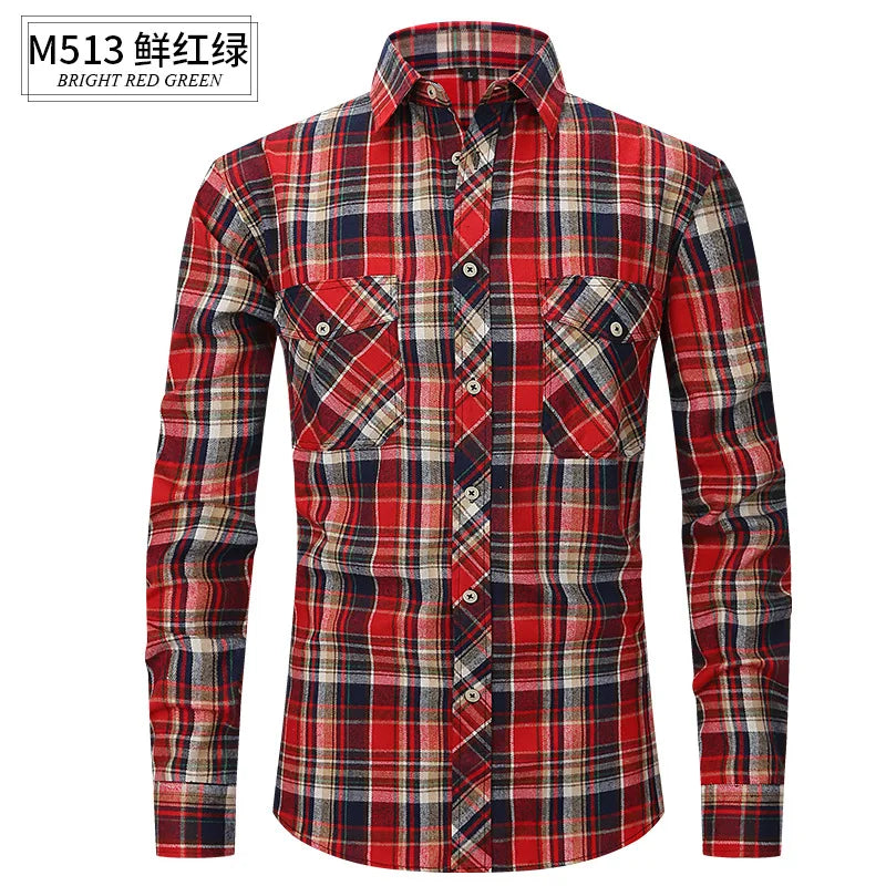 Men's long sleeve shirt ground wool plaid comfortable casual spring summer autumn high quality slim-fit free ironing fast