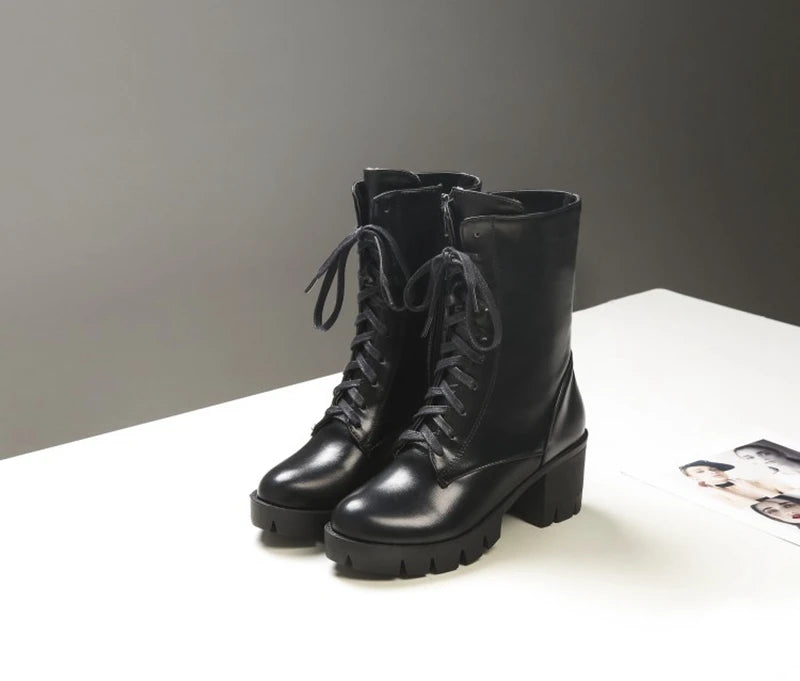 SIMLOVEYO Rubber Lace Up Black Autumn Chunky Boots big size 46 Ankle Boots Women Platform Shoes Ladies shoes women shoes Hot