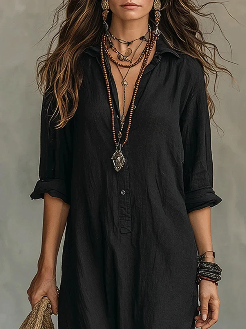 Women's Casual Lapel Single Breasted Cotton Linen Shirt Dress Spring Autumn Loose Long Sleeves Female Beach Holiday Dress 2026
