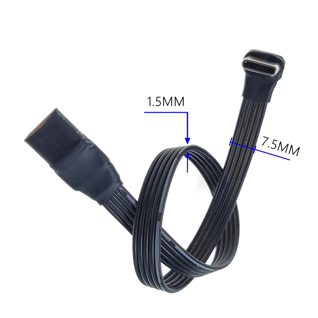 20CM 30CM 10CM 5CM USB 2.0 Type-C Flat Cable Extension FPC Cable USB 2.0 USB-C 90° Up/Down Angled Plug 5CM-1M
