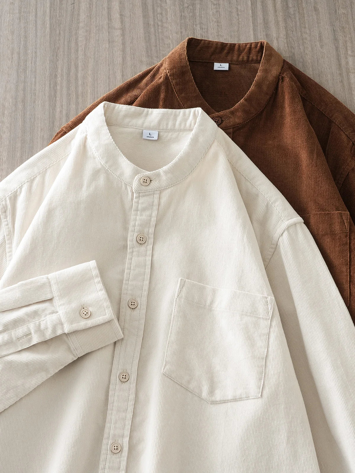DUKEEN Corduroy Stand Collar Long Sleeve Shirt for Men 100% Cotton Spring and Autumn Casual Men's Clothing