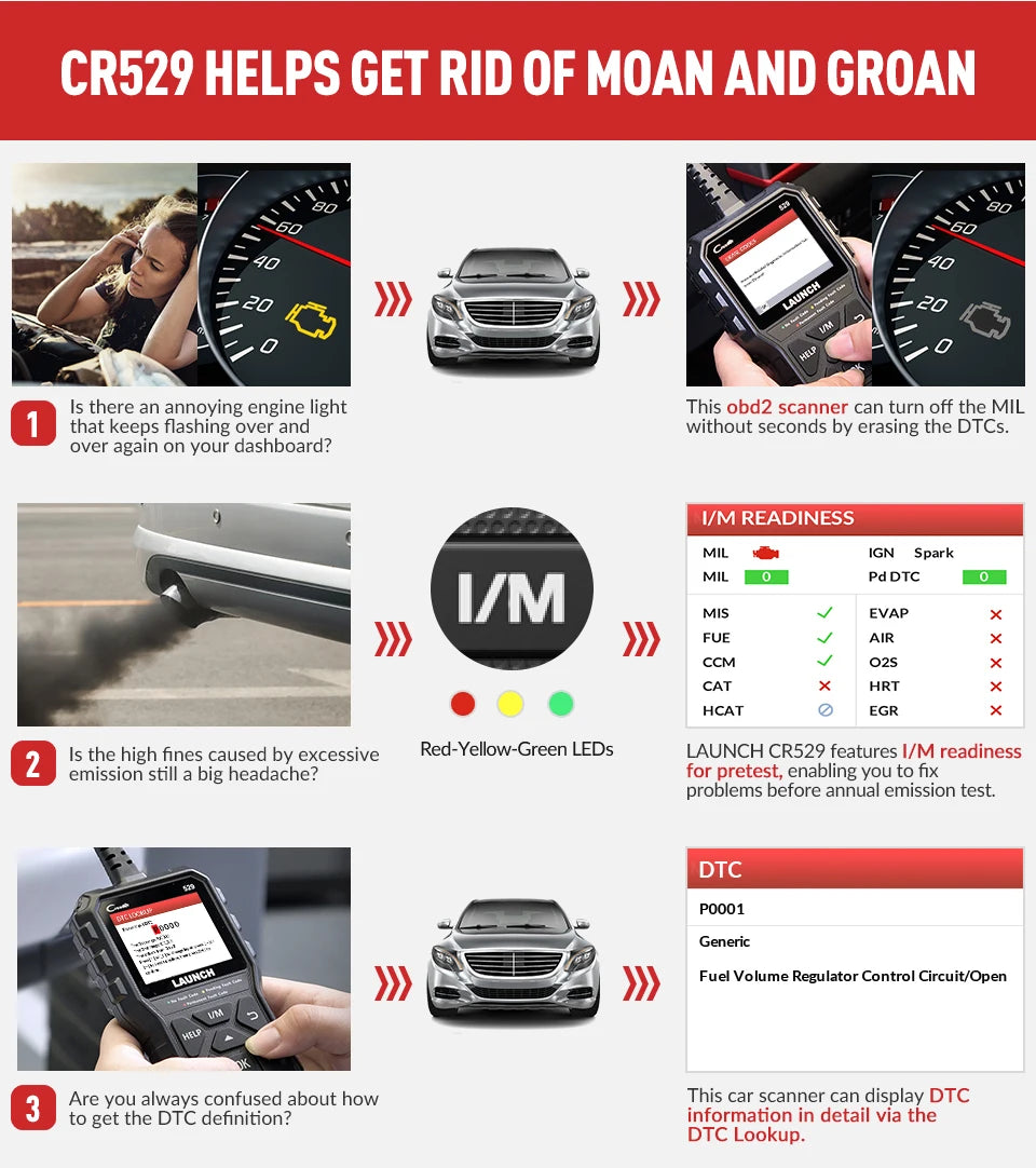LAUNCH Creader 529 CR529 OBD2 Scanner Automotive Diagnostic Tools OBDII Code Reader Car Diagnost Auto Scan Tools Engine Check