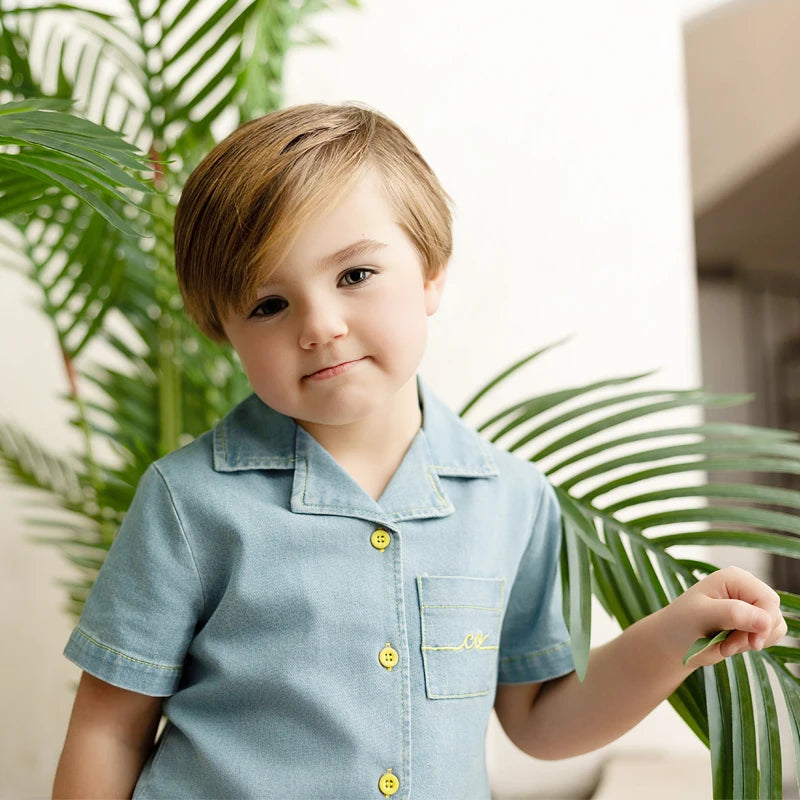 Ali Co SS26 Blue Denim collection Cotton boys girls outfits dress skirt shirt and overalls