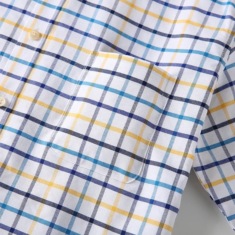 2025 Men's Social Shirt Pure Cotton Oxford Luxury Brand Thin Soft Buttoned Plaid Formal Work Western Clothing