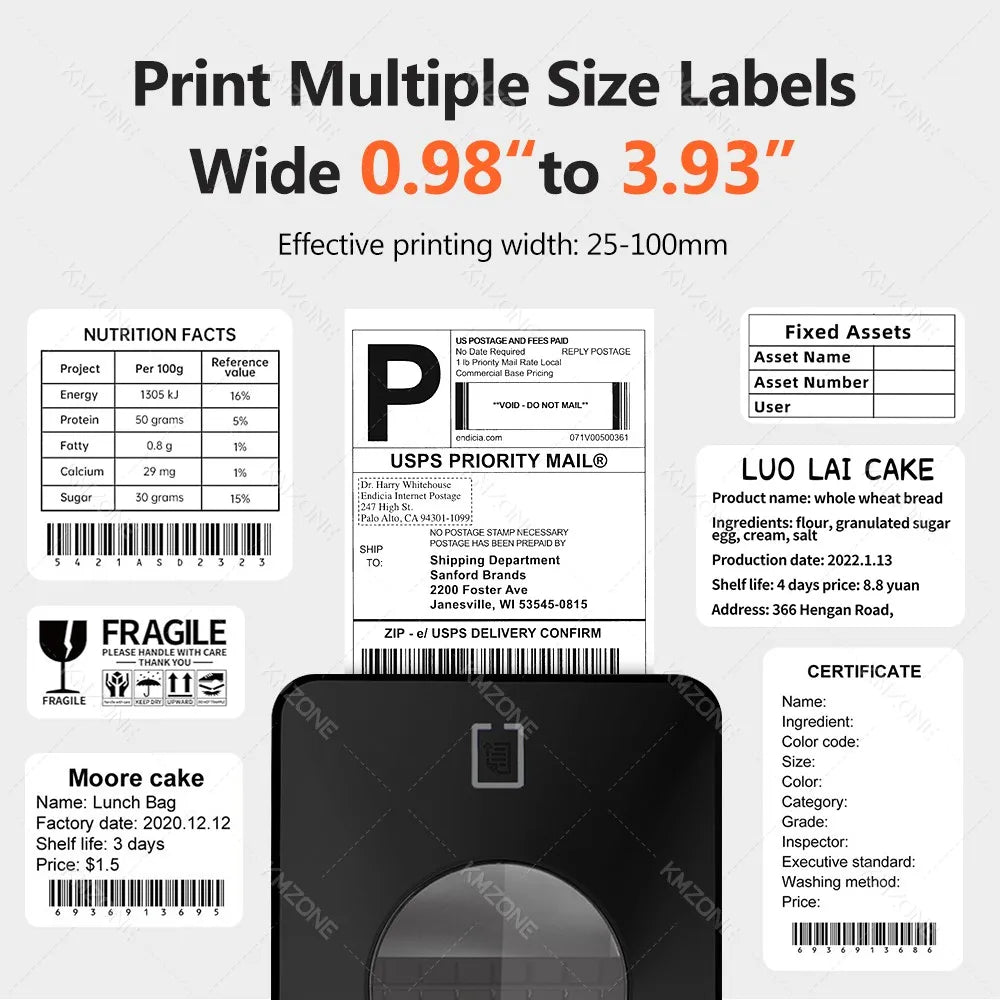  4X6 inch Thermal Label Maker Desktop Shipping Label Printer USB/Bluetooth Compatible with iPhone Android Windows