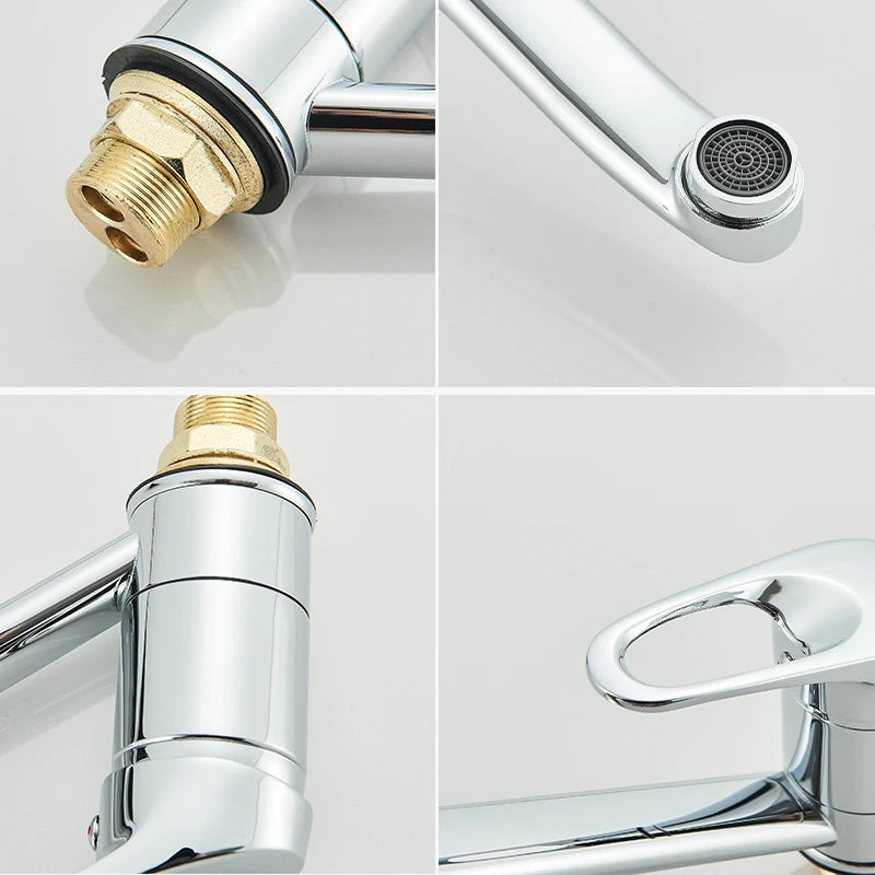 Long Nozzle Kitchen Standing Faucet Bathroom Faucet Modern Polished Chrome Plated Single Handle Swivel Kitchen Tap