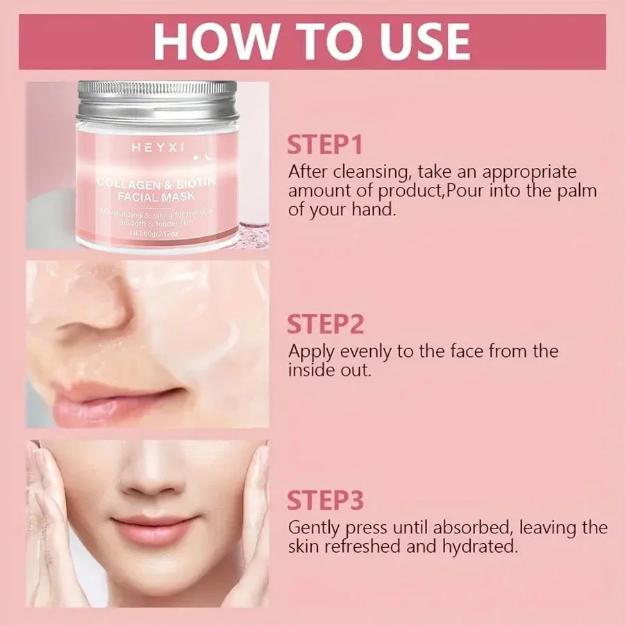 Collagen Peel Mask, Biotin Collagen Wrap Mask Day and Night, Deep Hydration, Night Care Mask Cream.