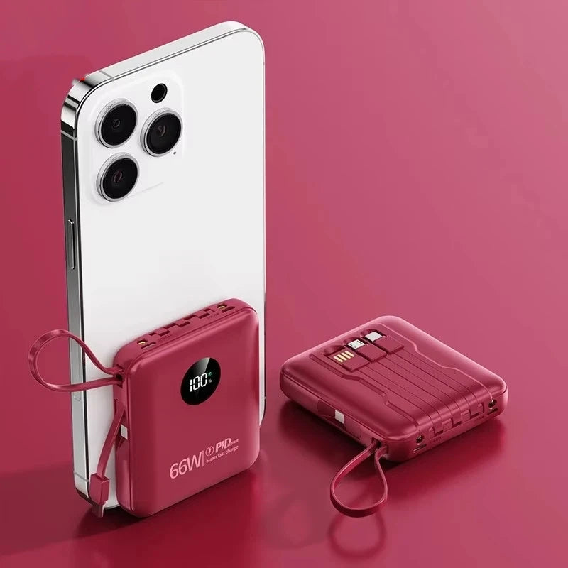 50000mAh PowerBank 66W Super Fast Charging with Cable Large Capacity Compact Portable Mini Shared Four Wire Mobile Power Bank