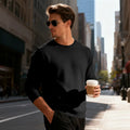 Winter Mens Loose Crew Neck Pullover Sweatshirt Fleece Lined Warm Casual Sports Commuter Outerwear Men Sweatshirt