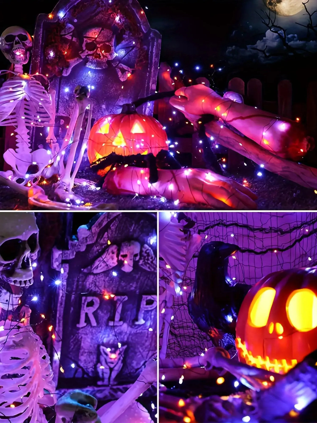 Halloween Fairy Lights USB 20M 200LED Auto Timer 8 Modes Waterproof  for Outdoor Garden, Yard, Fence Decor (Purple & Orange)