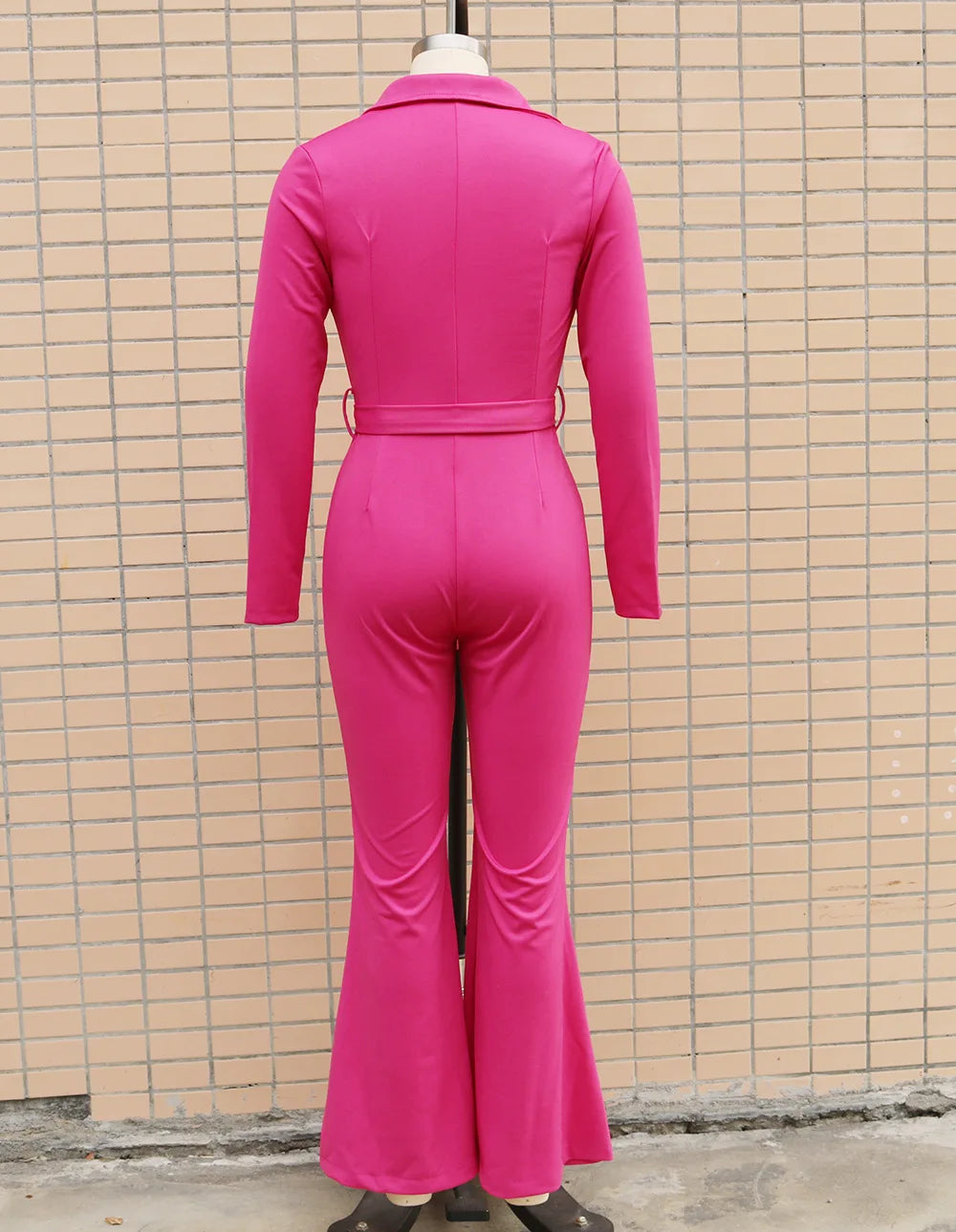 New Spring Women's Long Sleeve Jumpsuits Fashion Casual Button Turn-Down Collar Skinny Bootcut Jumpsuit with Belt Y2K Streetwear