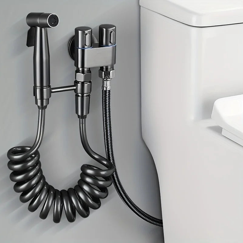Stainless Steel Nozzle Bidet Handheld Toilet Companion Set Wall Mounted One in Two Out Angle Valve Kit Bathroom Accessories