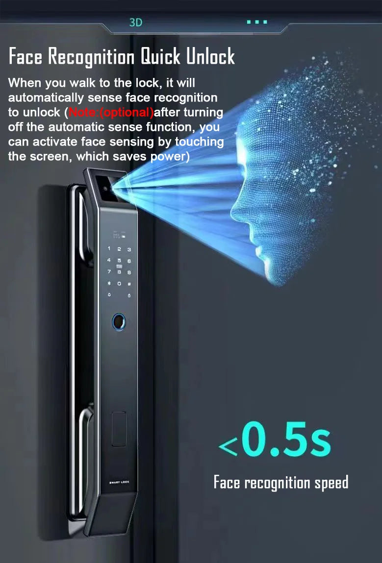 Tuya 3D Face Recognition Unlock Digital Password Door Lock With Camera FIngerprint Password Unlock Keyless Electronic Lock