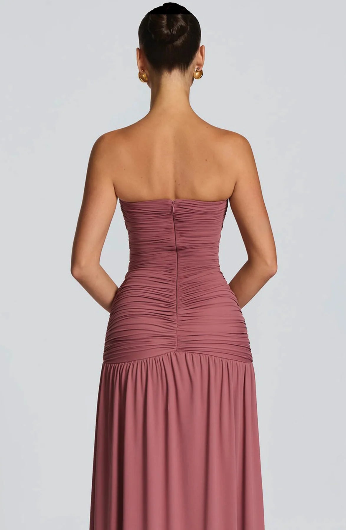 Women Elegant Deep V-neck Pleated Strapless Dress Chic Off-shoulder Backless Split Maxi Dresses 2026 Lady Evening Party Vestidos