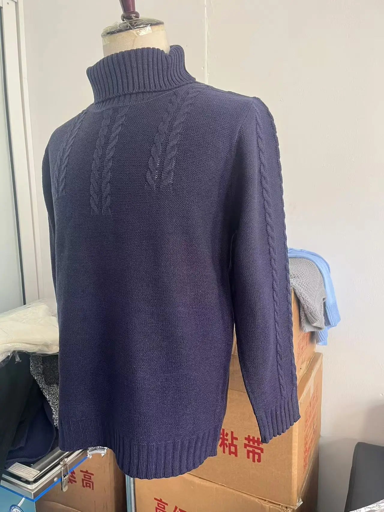 Pullovers Men Tops Turtleneck Sweaters Solid Knit Full Sleeve Casual Slim Fit Top Streetwear Thick Splice Sweater Autumn Winter