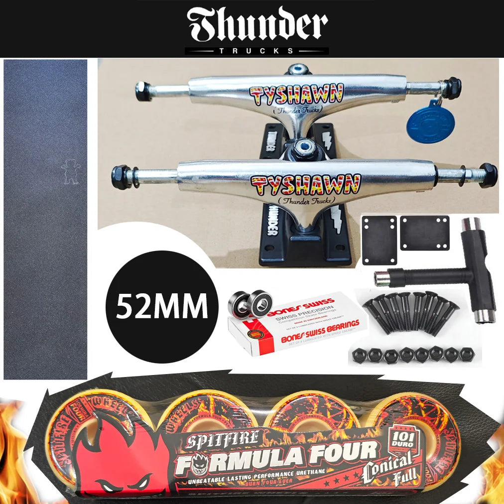 THUNDER Skateboard Trucks 147 Size for 8 Inch Decks, Plus Pro Chrome Steel BNS Bearings Grip Tape Skateboards and SF Wheels