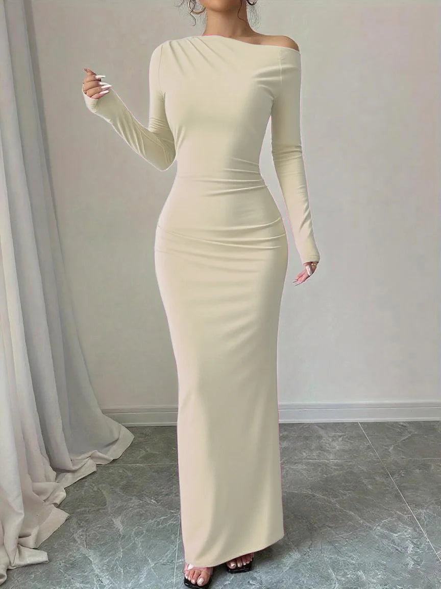 European and American 2025 Autumn New Printed Long Skirt Temperament Slim Long Sleeve Dress