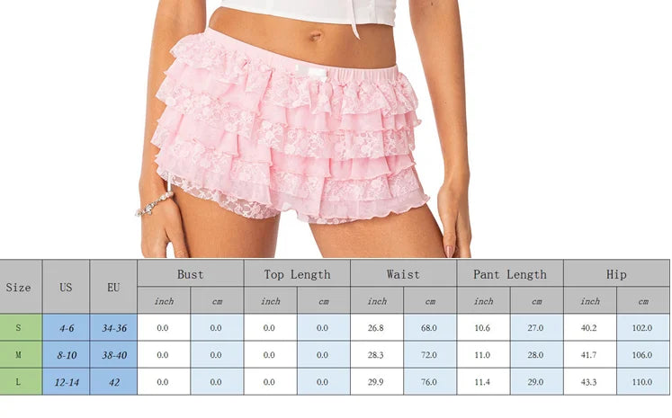 Coquette Y2K Fairy 00s Retro Kawaii Multi-layers Ruffles Bloomers Cutest Vintage Japanese Style Frill Lace Shorts Women Costume