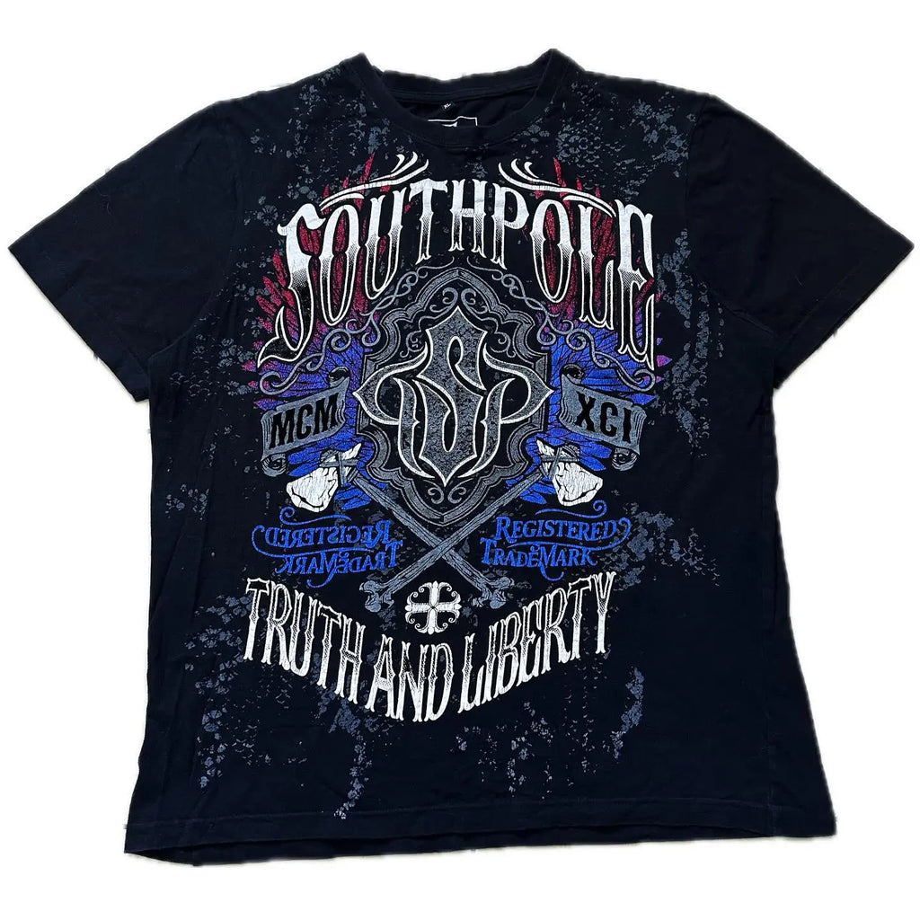 Affliction New Men Polo shirt Skull Graphic Harajuku Round Neck Oversized T Shirt Short Sleeve Tops Gothic Clothing Street Wear