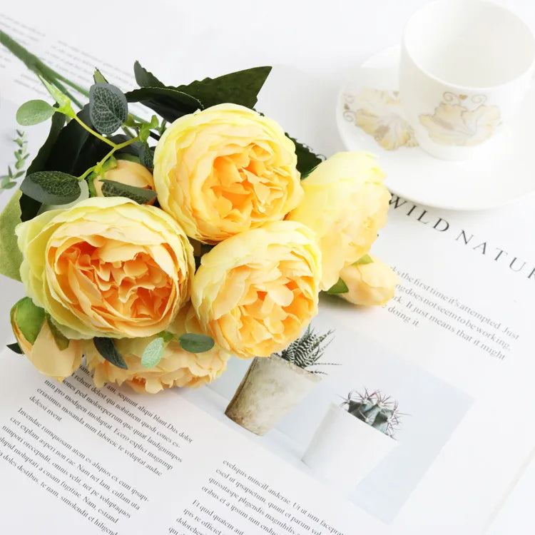 Artificial Flowers Rose Silk Peony Brial Bouquet Home Room Table Decora Festival Wedding Scrapbook Fake Plants Diy Gifts Props