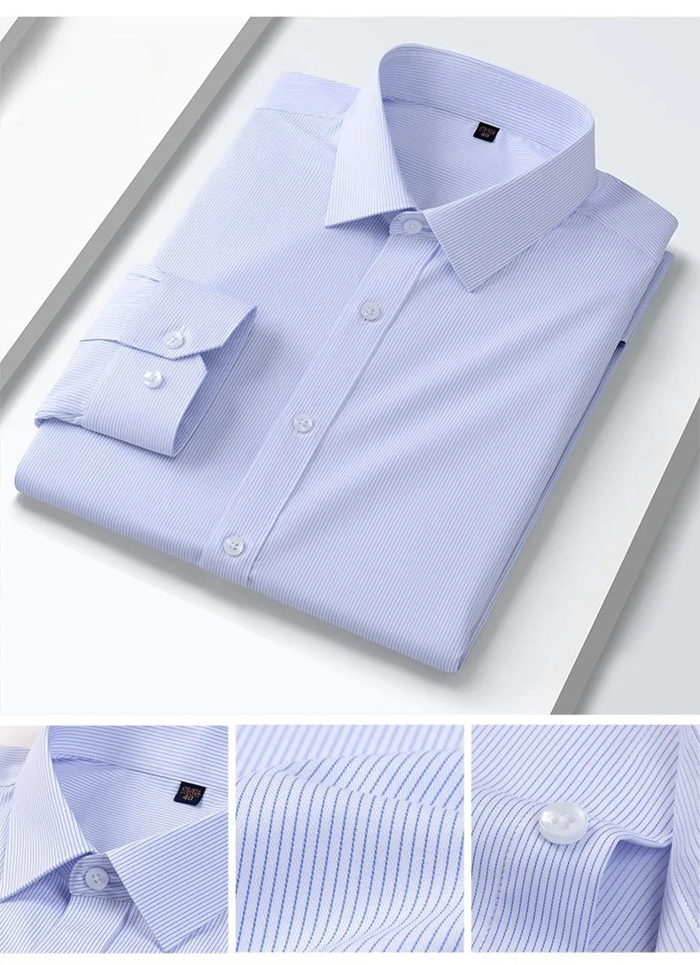 Quality Anti-Wrinkle Men Shirt Long Sleeves Dress Shirts For Men Slim Fit Camisa Social Business Blouse White Office Shirt S-5XL