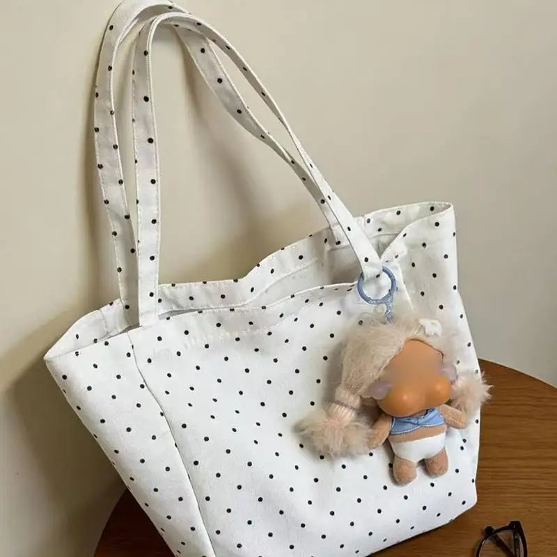 ★▲Large Capacity Polka Dot Tote Bag for Women Durable Canvas Ideal for Work and Shopping