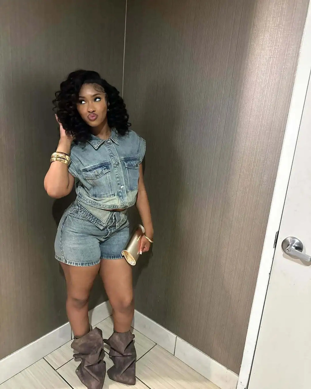 Shorts Sets Women Denim 2 Piece Suit Top Jeans Ensemble Summer 2025 Single Breasted Turn Down Collar Short Pants Vintage Outfits